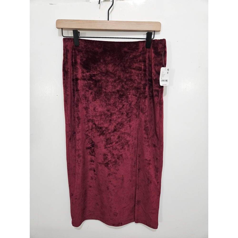 NWT Free People Velour Column Skirt XS Deep Maroon Burgundy Velvet Midi $98